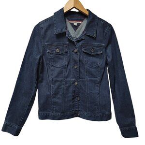 TOMMY HILFIGER Denim Jacket‎ Women’s Medium Dark Blue Cotton Blend Pockets EUC